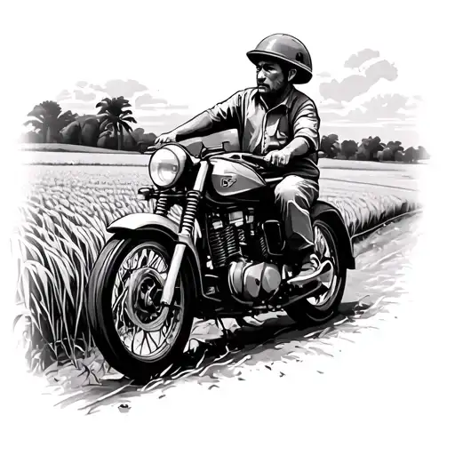 vietnam rice field, motorcycle, winding roads tattoo design idea