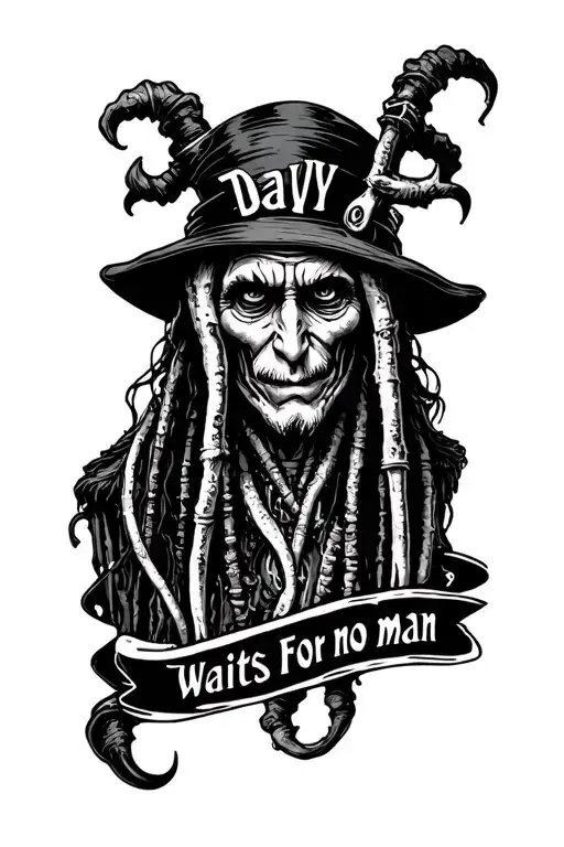 "davy jones waits for no man" davy jones tattoo design idea