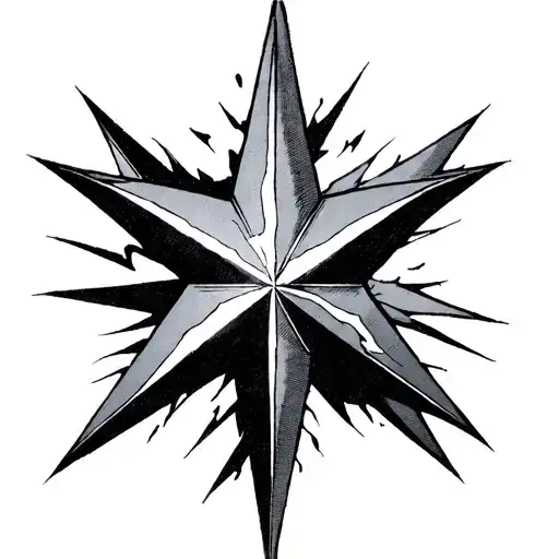 Make a black and white tattoo design that is a combination of an 8-pointed star and a 3-pointed lightning bolt. tattoo design idea