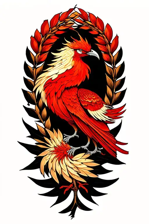 laurel wreath with phoenix tattoo design idea