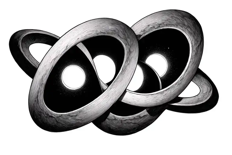 three small black holes together inside of three rings in a triangle type form tattoo design idea