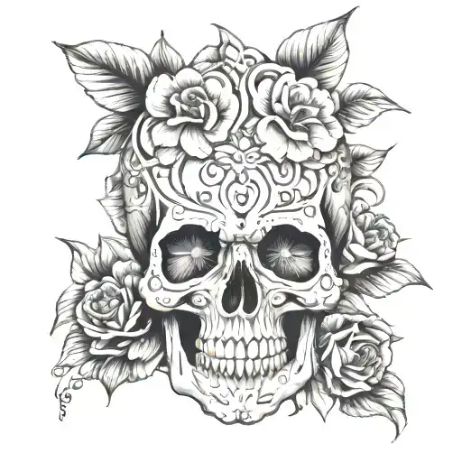 floral skull tattoo design idea