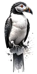 basilisk long going around the arm sleeve realist puffin with watercolor bacground tattoo design idea