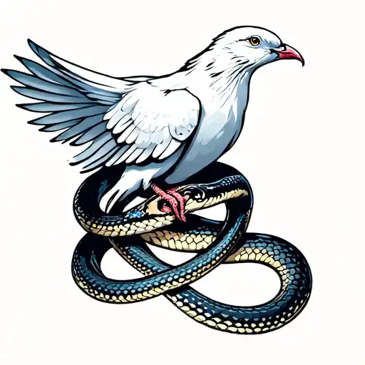 pure white dove with a snake wrapped tattoo design idea