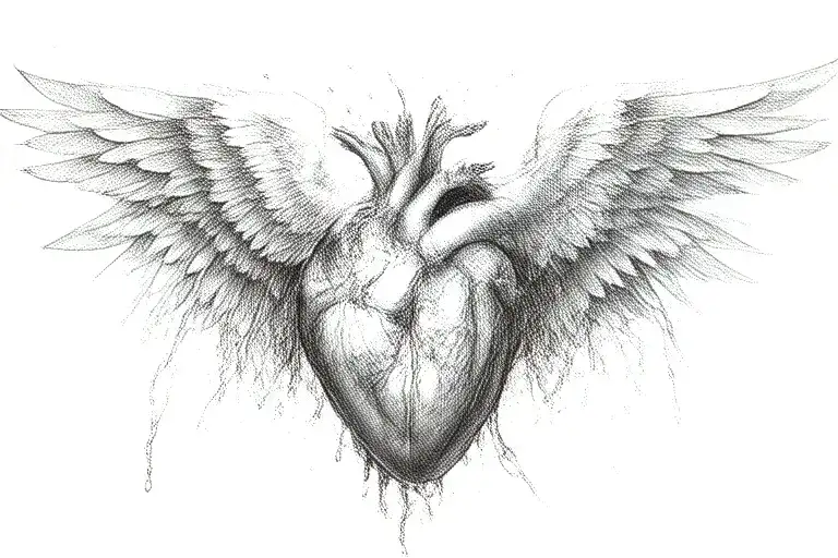 an anatomical heart with wings breaking free from chains symbolising freedom flying away from broken chains tattoo design idea