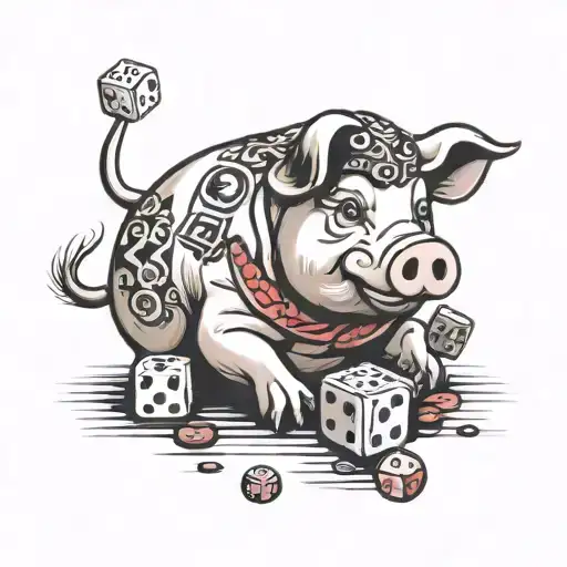 Pig rolling dice symbolizing the gamble tattoo design idea