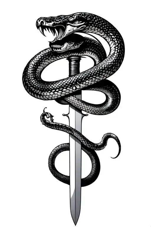 snake and sword with snake hissing  tattoo design idea