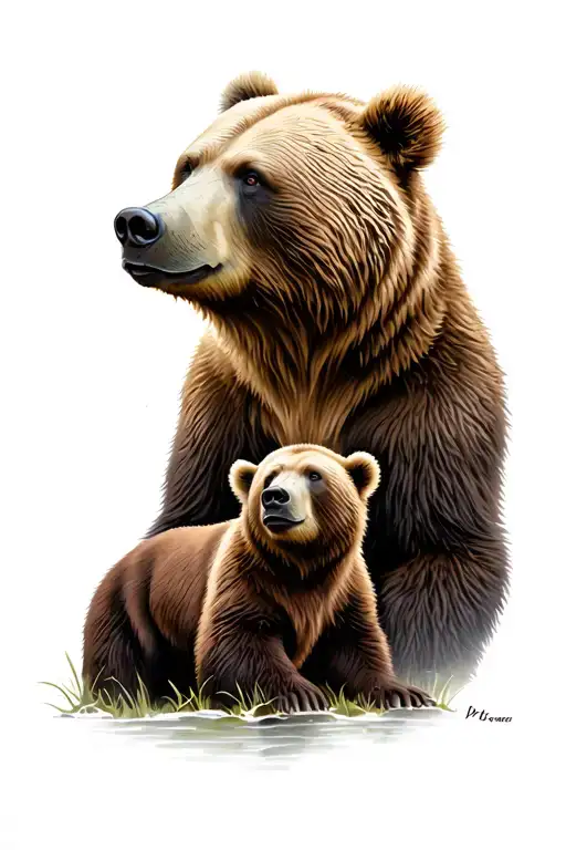 grizzly bear with momma bear and cub tattoo design idea