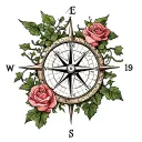 tree and compass and ivy and rose tattoo design idea