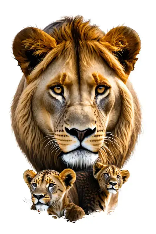 lioness with 2 cubs face only tattoo design idea