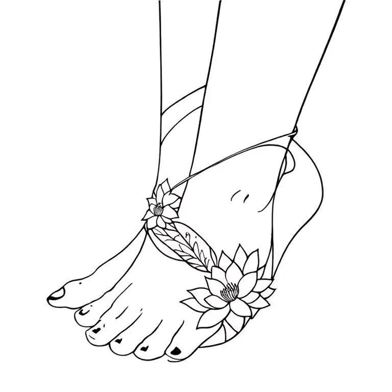 floral wrap around ankle tattoo with lotus flowers tattoo design idea