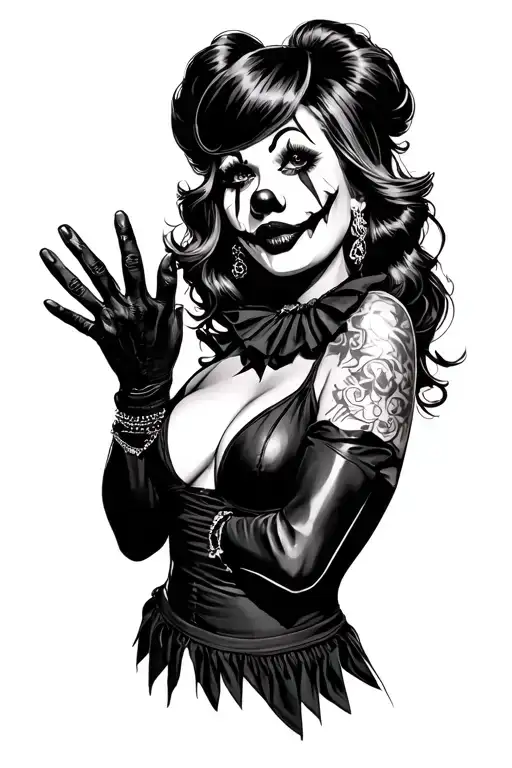 sexy female gangster clowns whith hands tattoo design idea