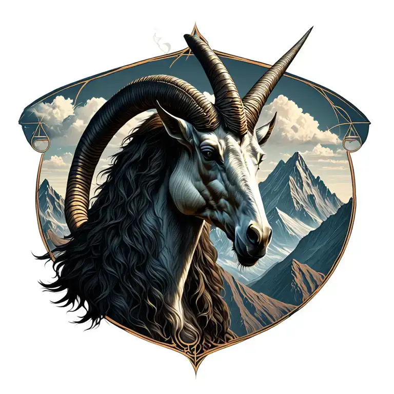 hermetic Capricorn symbol surrounded my mountain range tattoo design idea