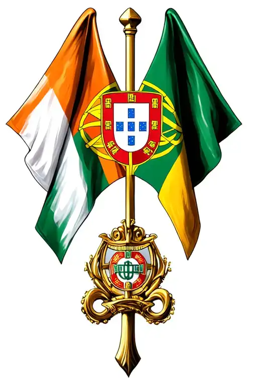 Irish and Portuguese flags crossed tattoo design idea