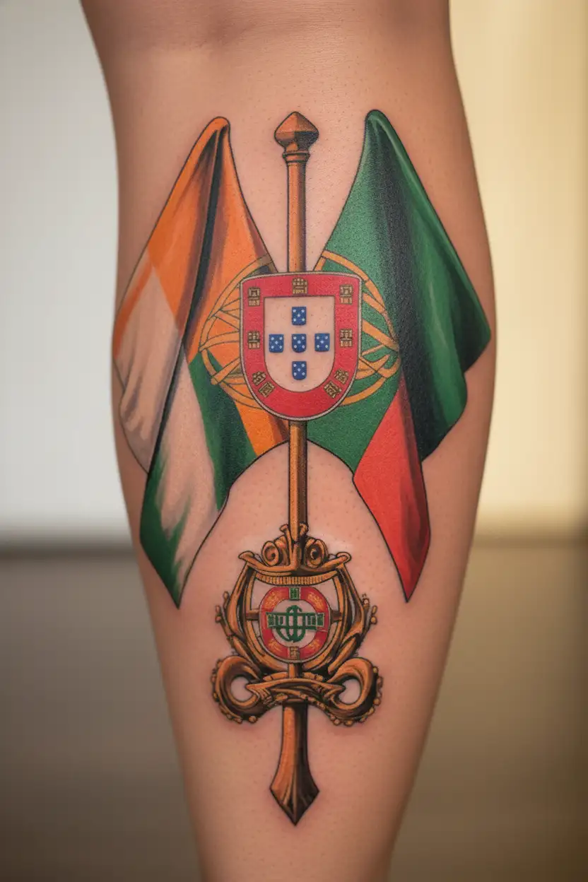 Irish and Portuguese flags crossed tattoo design idea