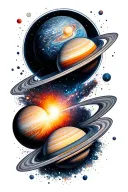 space theme, planets, quasars, black hole eating star tattoo design idea