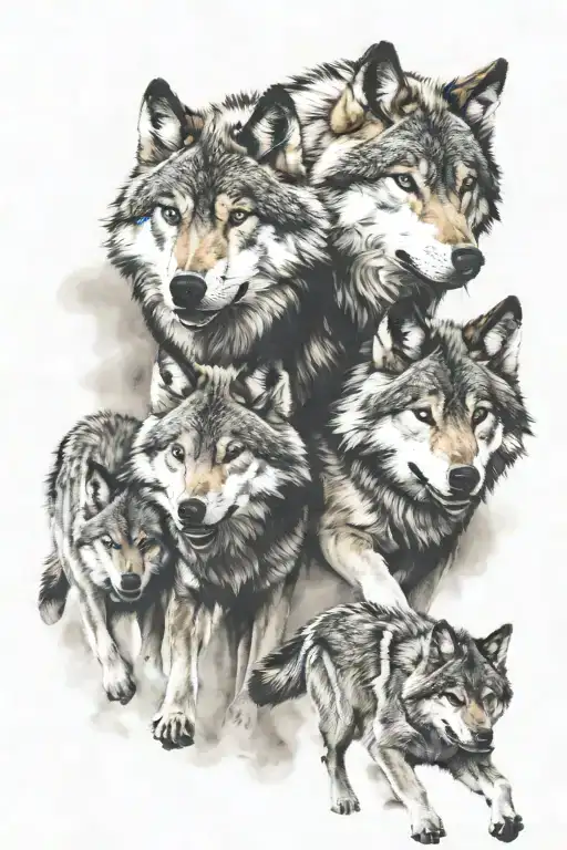 A wolf pack running together, symbolizing family and loyalty tattoo design idea