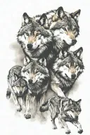 A wolf pack running together, symbolizing family and loyalty tattoo design idea