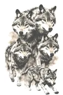 A wolf pack running together, symbolizing family and loyalty tattoo design idea