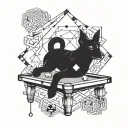 A billiards table with geometric patterns and a hidden dog silhouette tattoo design idea
