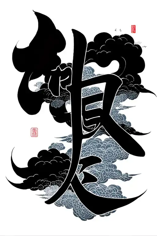 "Chugi" in kanji. Japanese style clouds in background tattoo design idea