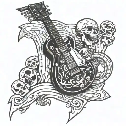 electric guitar with a skeleton holding a dagger on top tattoo design idea
