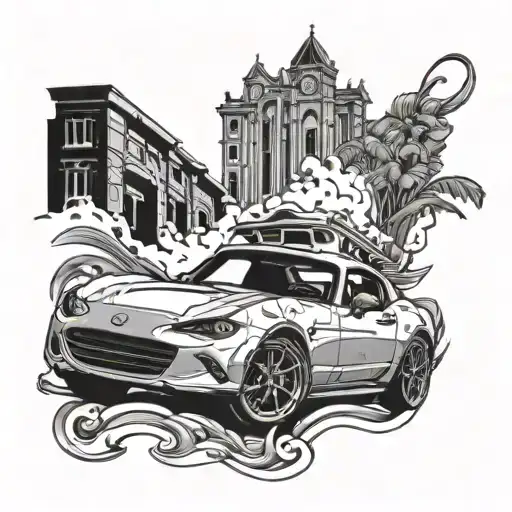 sideways view of a 2020 miata tattoo design idea