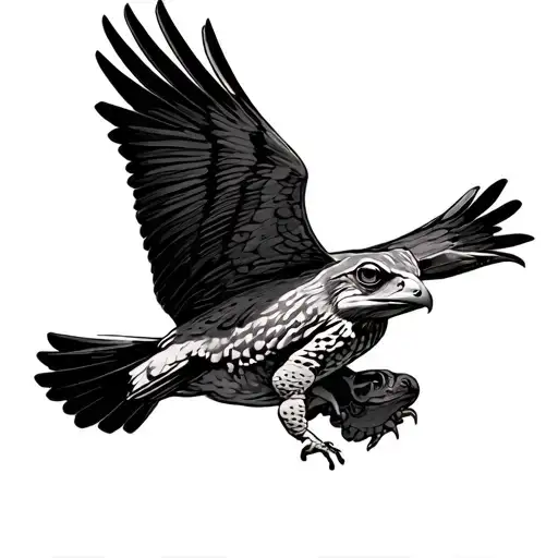 bufo alvarius toad and falcon flying tattoo design idea