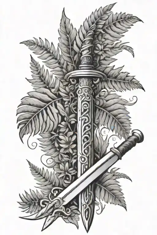 long sword and fern tattoo design idea
