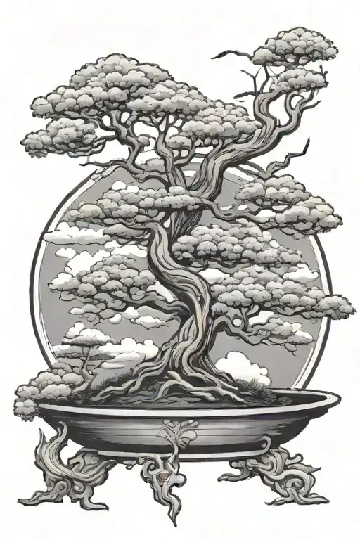 Bonsai tree with clouds instead of leaves tattoo design idea