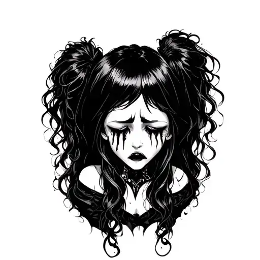 A goth chick crying in distress  tattoo design idea