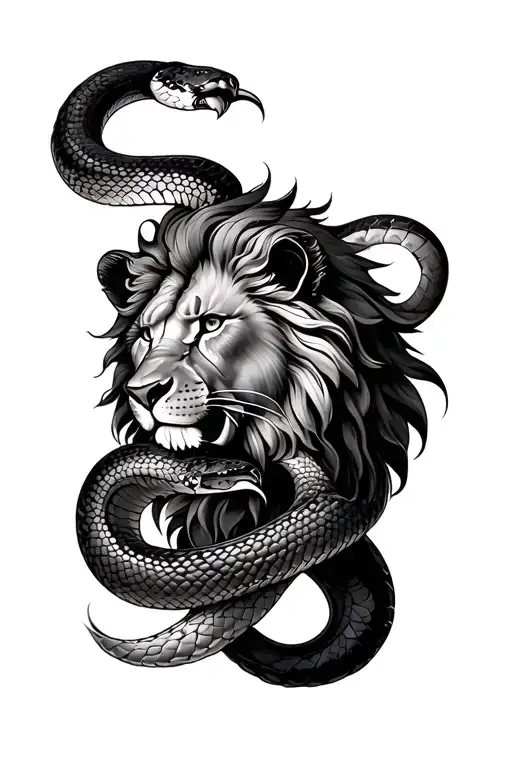a snake wrapping around a lion tattoo design idea