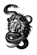 a snake wrapping around a lion tattoo design idea