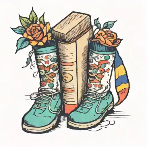 book and socks tattoo design idea