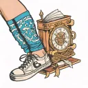 book and socks tattoo design idea