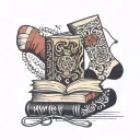 book and socks tattoo design idea
