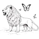 lions and butterflies flying tattoo design idea