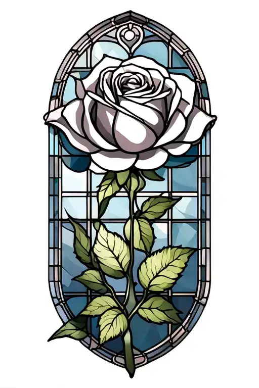 stained glass window with a rose intertwined tattoo design idea
