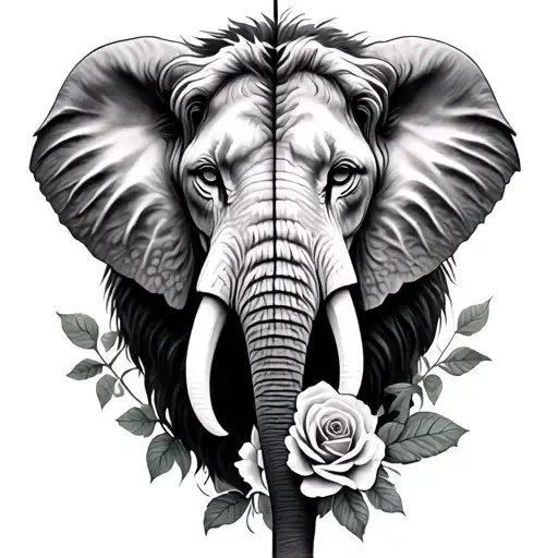 half elephant half lion roses  tattoo design idea