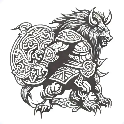 viking in boar skin tattoo design idea