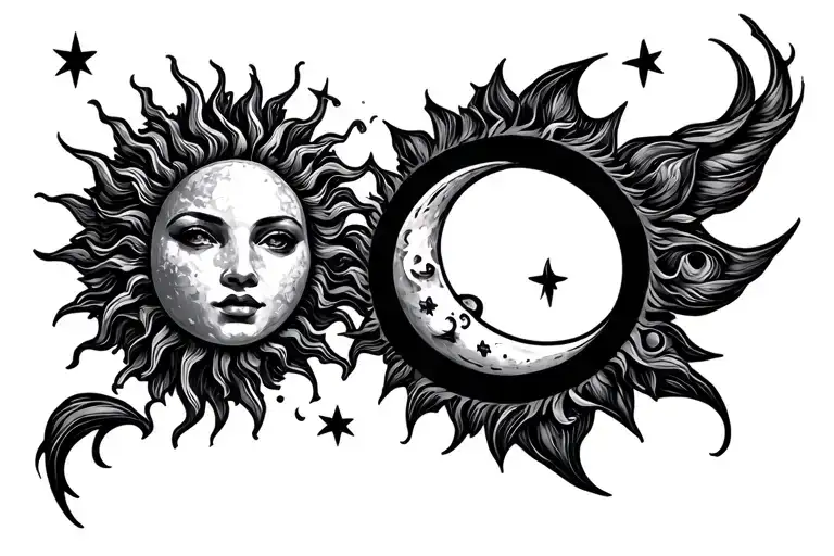 sun, stars, moon and cloud shaped like tattoo design idea