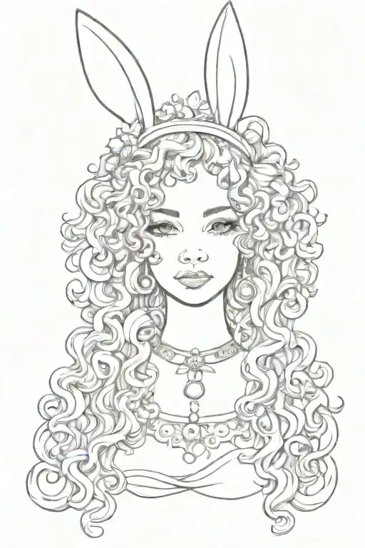 curly hair princess girl with bunny ears tattoo design idea