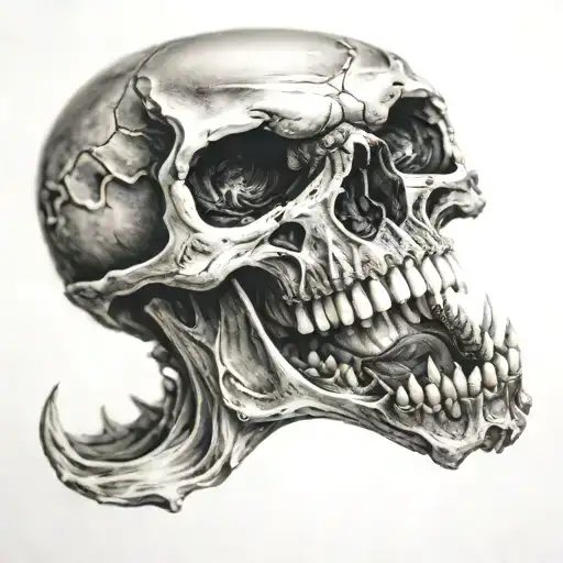 skull mouth open in front of eclipse tattoo design idea