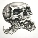 skull mouth open in front of eclipse tattoo design idea