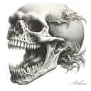 skull mouth open in front of eclipse tattoo design idea