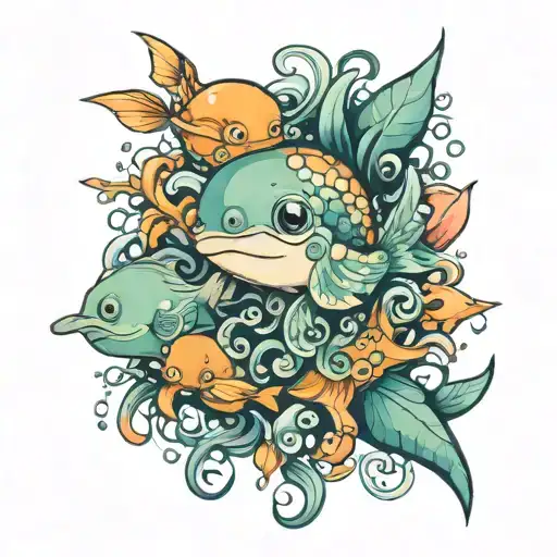 baby sea creatures tattoo design idea