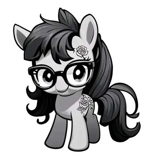 full body cartoon pony horse with glasses and rose cutie mark tattoo design idea