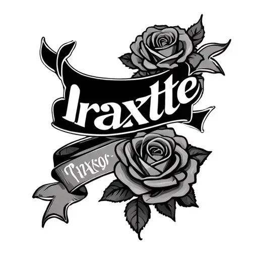 "Iraxte " the name Iraxte on fore arm tattoo with roses and ribbons  tattoo design idea
