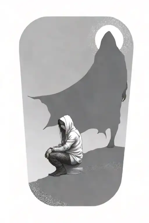 a girl and a hooded demon  tattoo design idea