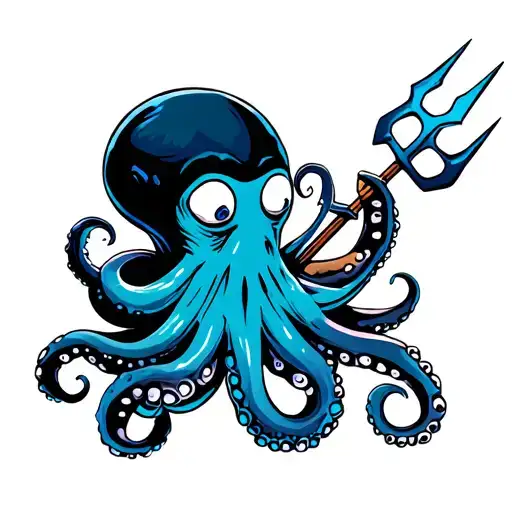 octopus holding a Trident with tentacle  tattoo design idea